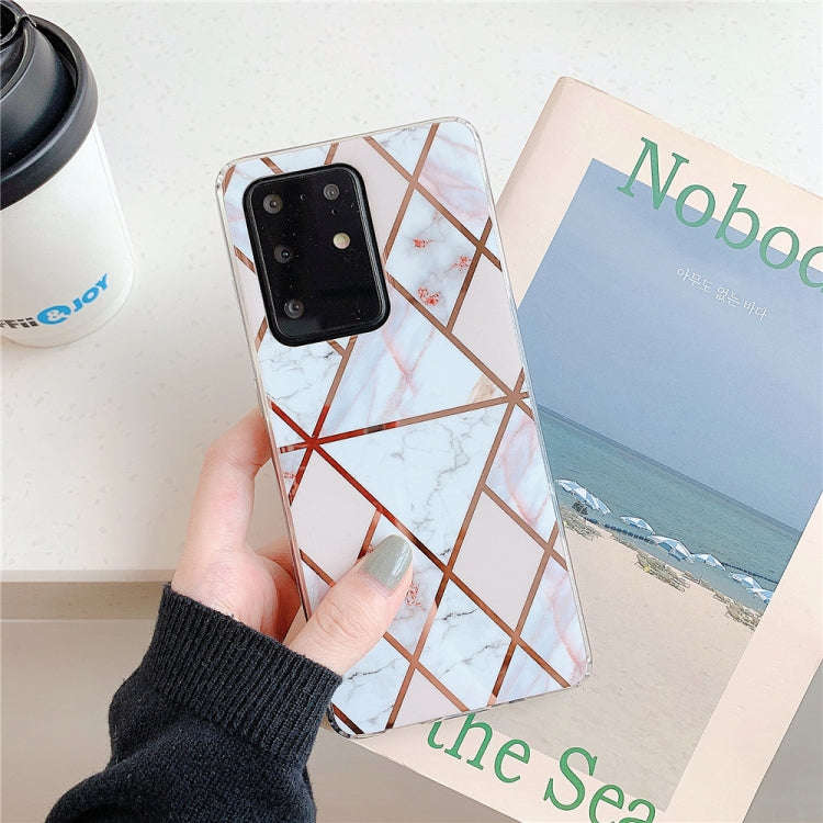 For Huawei P40 Plating Colorful Geometric Pattern Mosaic Marble TPU Mobile Phone Case(White PJ3)