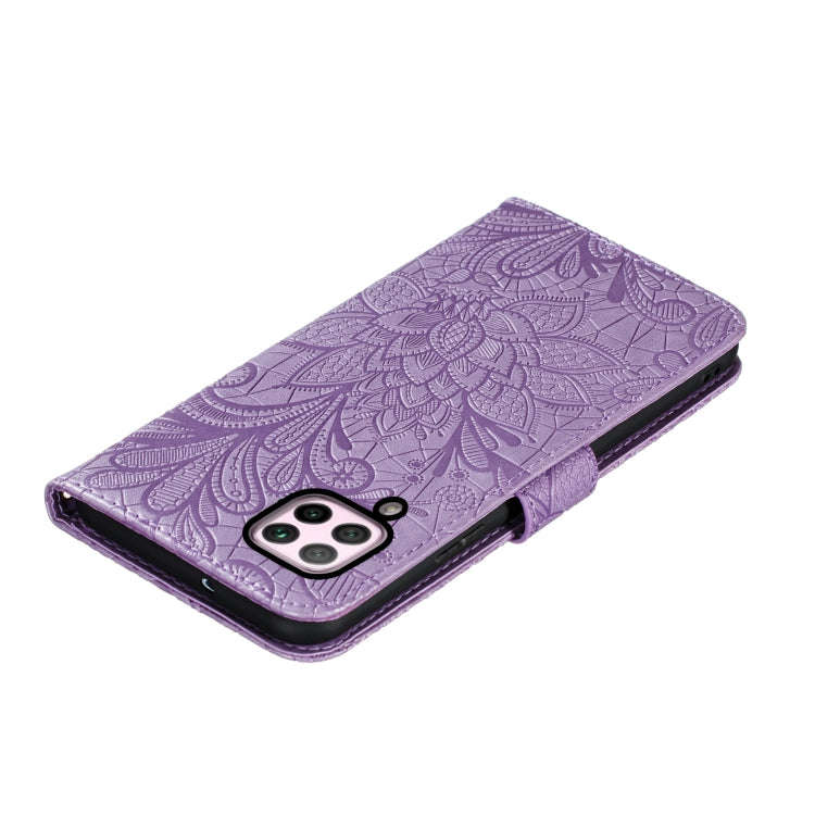 For Huawei P40Lite&Nova 6SE&Nova 7i Lace Flower Embossing Pattern Horizontal Flip Leather Case wi...
