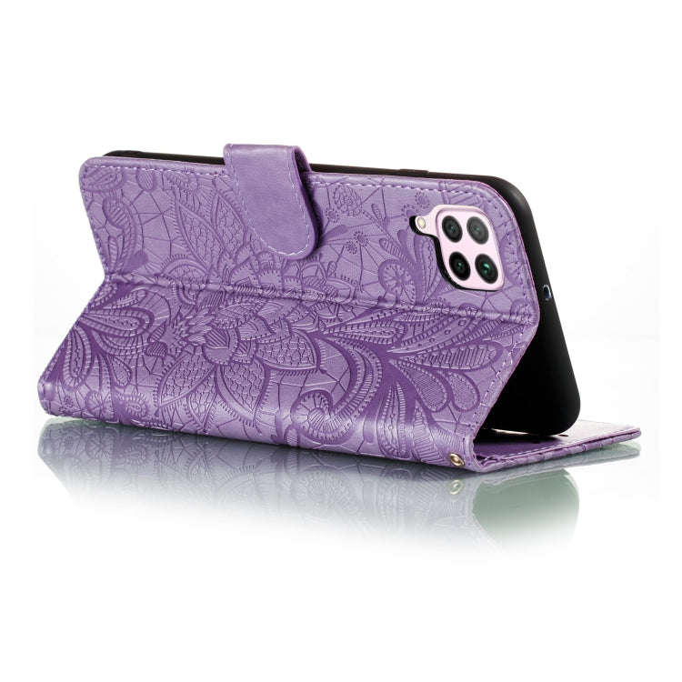 For Huawei P40Lite&Nova 6SE&Nova 7i Lace Flower Embossing Pattern Horizontal Flip Leather Case wi...