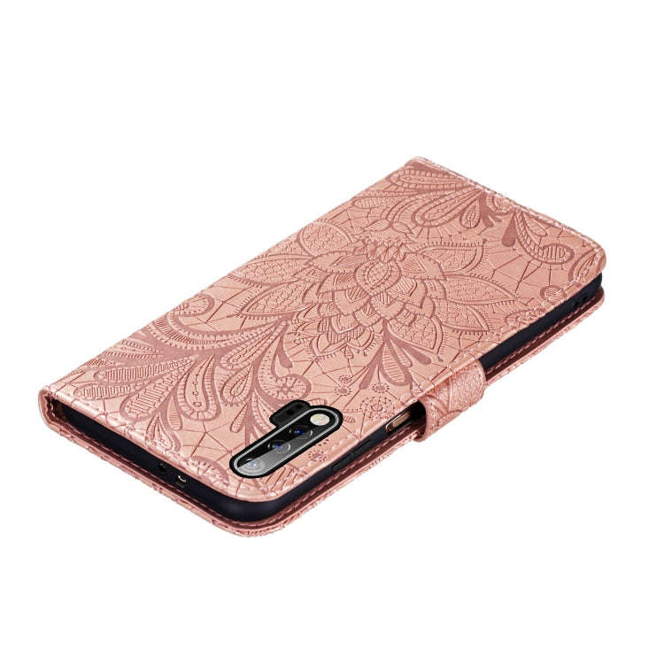 For Huawei Nova 6 Lace Flower Embossing Pattern Horizontal Flip Leather Case with Holder & Card S...