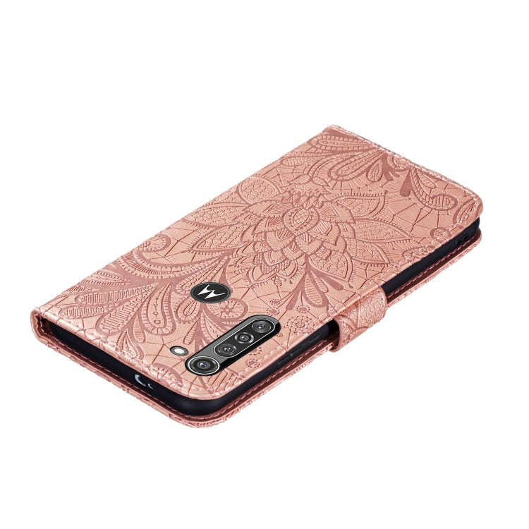 For Moto G8 Power Lace Flower Embossing Pattern Horizontal Flip Leather Case with Holder & Card S...