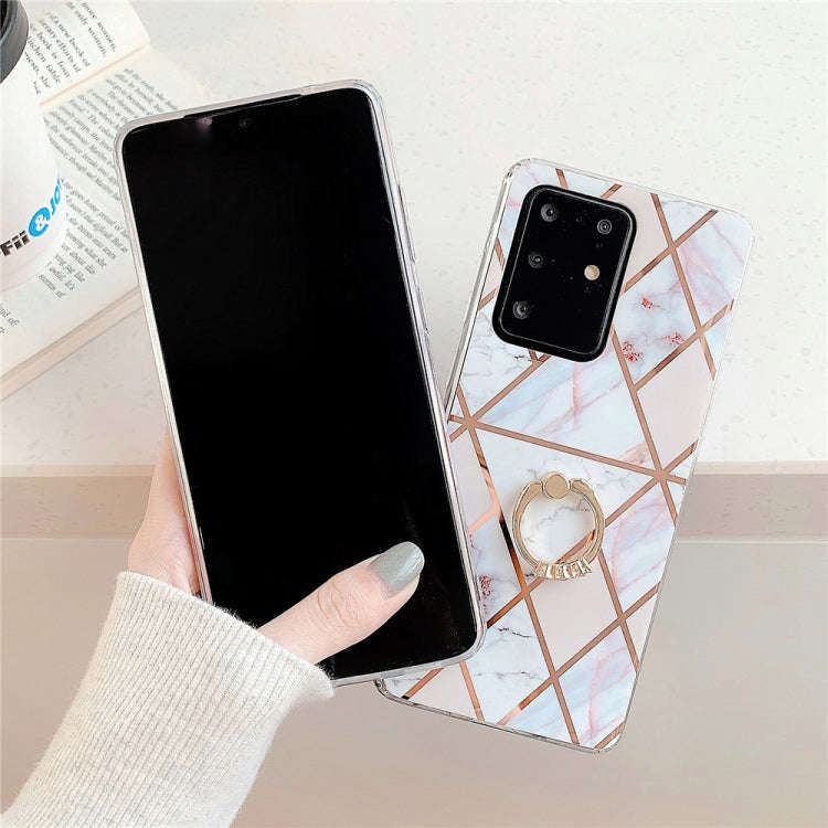 For Huawei P40 Plating Colorful Geometric Pattern Mosaic Marble TPU Mobile Phone Case Rhinestone ...
