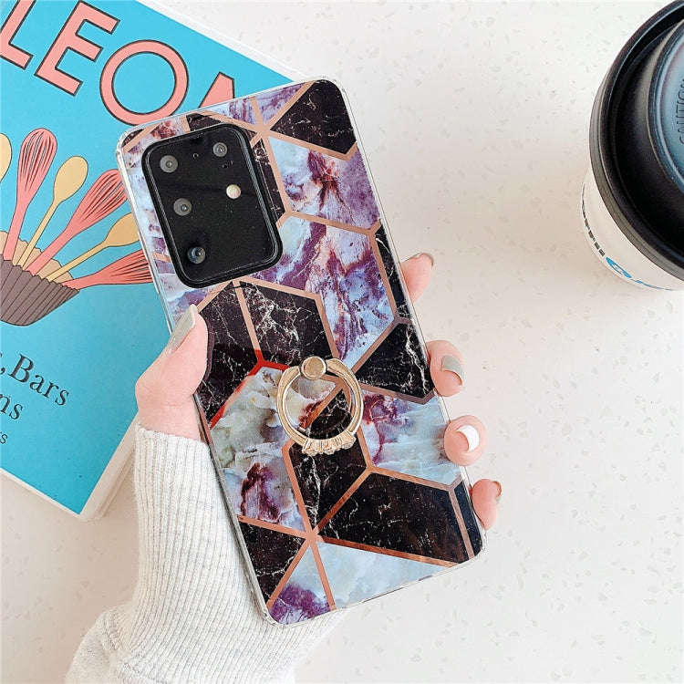 For Huawei P40 Plating Colorful Geometric Pattern Mosaic Marble TPU Mobile Phone Case Rhinestone ...