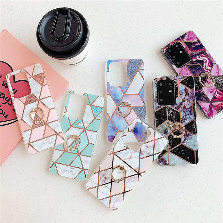 For Huawei P40 Plating Colorful Geometric Pattern Mosaic Marble TPU Mobile Phone Case Rhinestone ...
