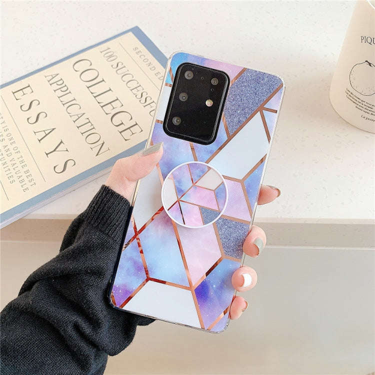 For Huawei P40 Plating Colorful Geometric Pattern Mosaic Marble TPU Mobile Phone Case with Foldin...