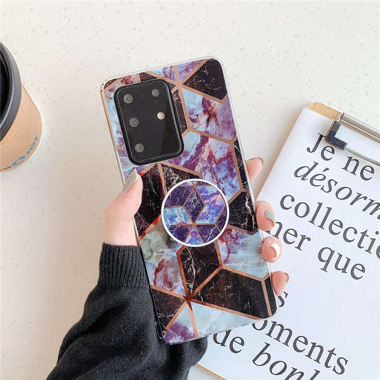 For Huawei P40 Plating Colorful Geometric Pattern Mosaic Marble TPU Mobile Phone Case with Foldin...