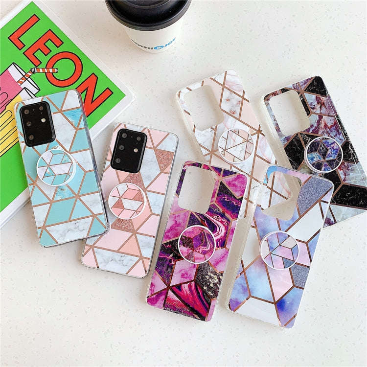 For Huawei P40 Plating Colorful Geometric Pattern Mosaic Marble TPU Mobile Phone Case with Foldin...