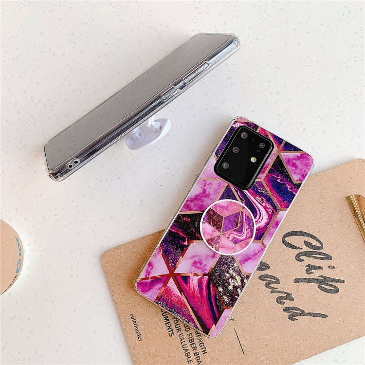 For Huawei P40 Plating Colorful Geometric Pattern Mosaic Marble TPU Mobile Phone Case with Foldin...