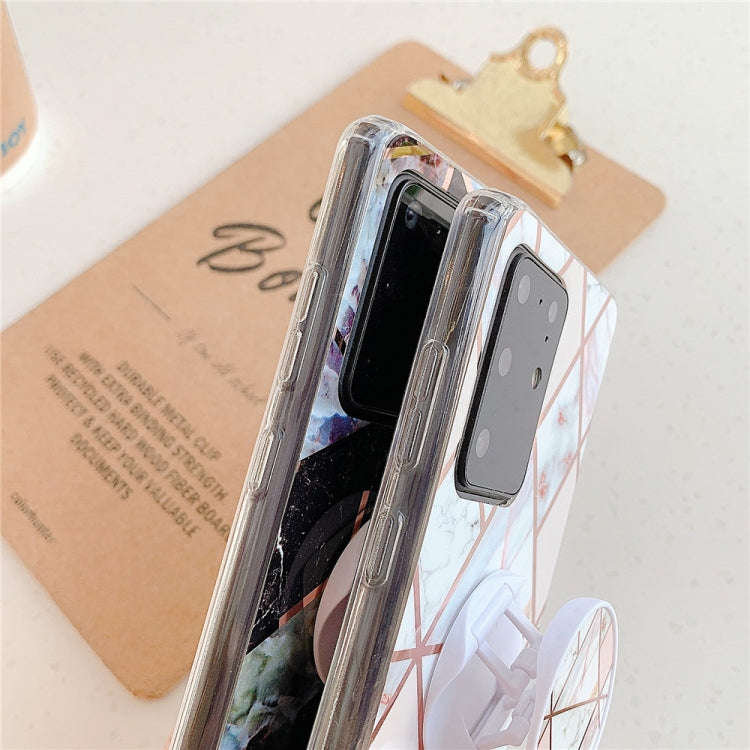 For Huawei P40 Plating Colorful Geometric Pattern Mosaic Marble TPU Mobile Phone Case with Foldin...