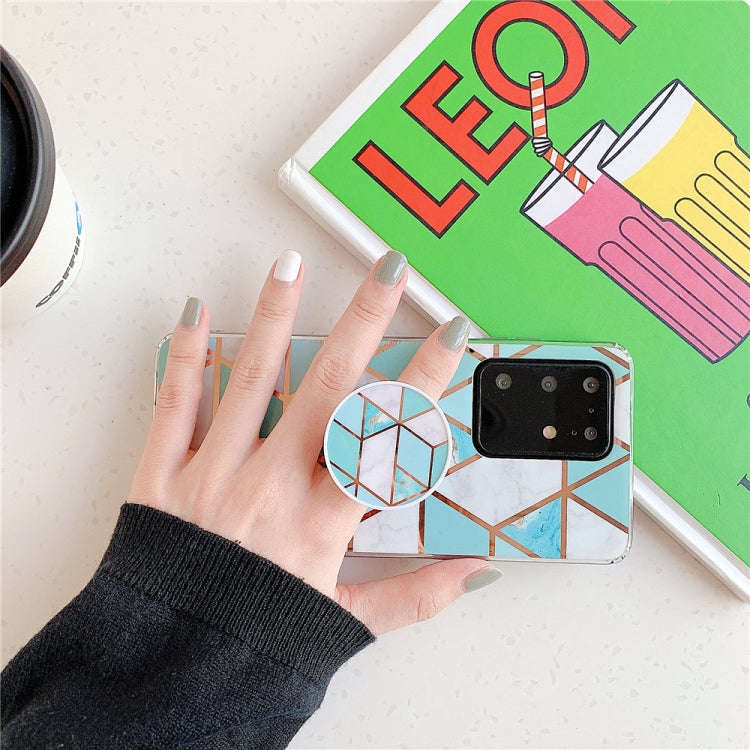 For Huawei P40 Plating Colorful Geometric Pattern Mosaic Marble TPU Mobile Phone Case with Foldin...