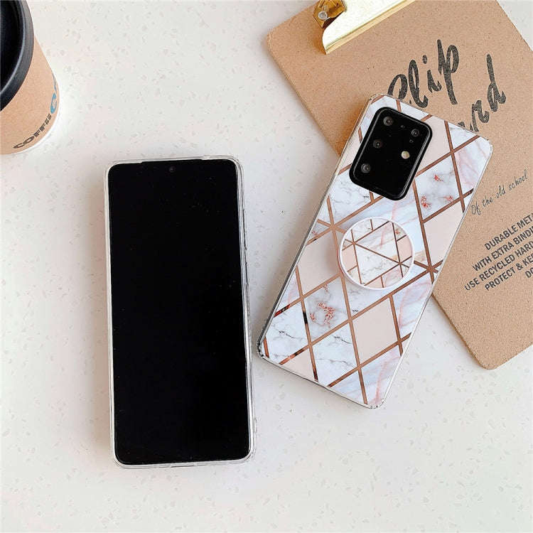 For Huawei P40 Plating Colorful Geometric Pattern Mosaic Marble TPU Mobile Phone Case with Foldin...