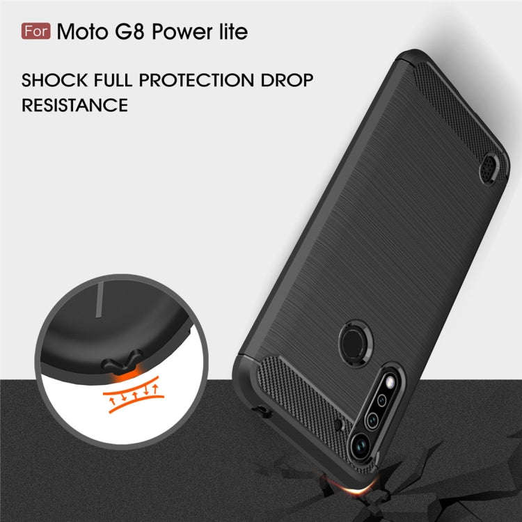 For Motorola Moto G8 Power Lite Brushed Texture Carbon Fiber TPU Case(Navy Blue)