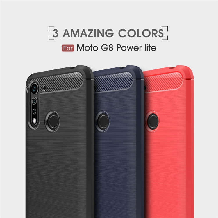 For Motorola Moto G8 Power Lite Brushed Texture Carbon Fiber TPU Case(Navy Blue)