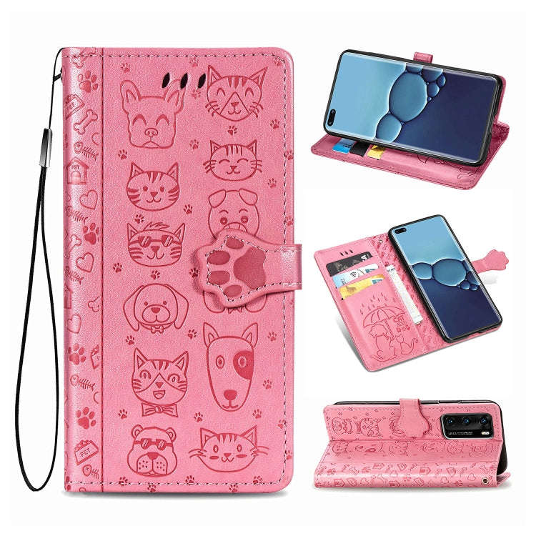 For Huawei P40 Cute Cat and Dog Embossed Horizontal Flip Leather Case with Bracket / Card Slot / ...