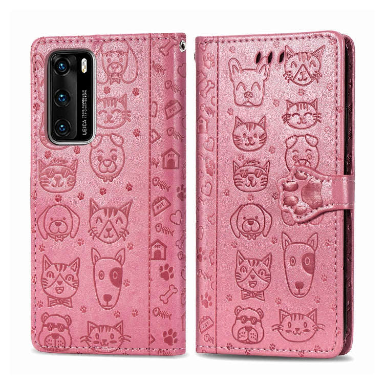 For Huawei P40 Cute Cat and Dog Embossed Horizontal Flip Leather Case with Bracket / Card Slot / ...
