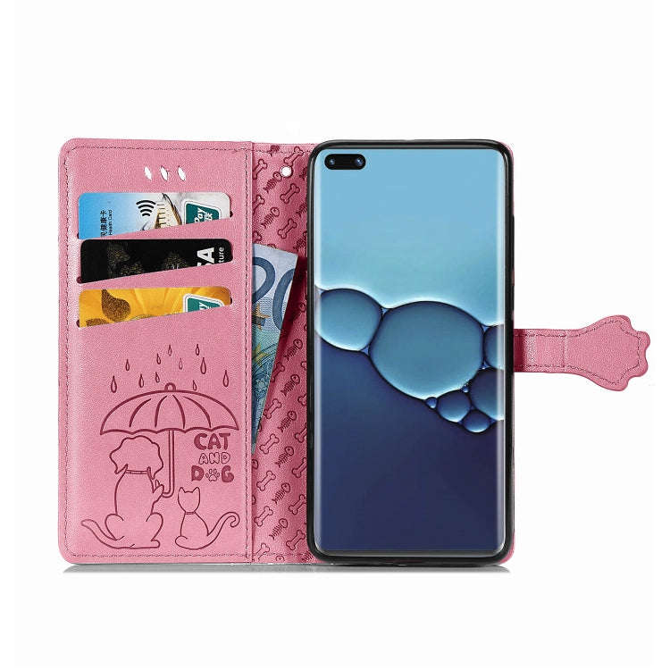 For Huawei P40 Cute Cat and Dog Embossed Horizontal Flip Leather Case with Bracket / Card Slot / ...