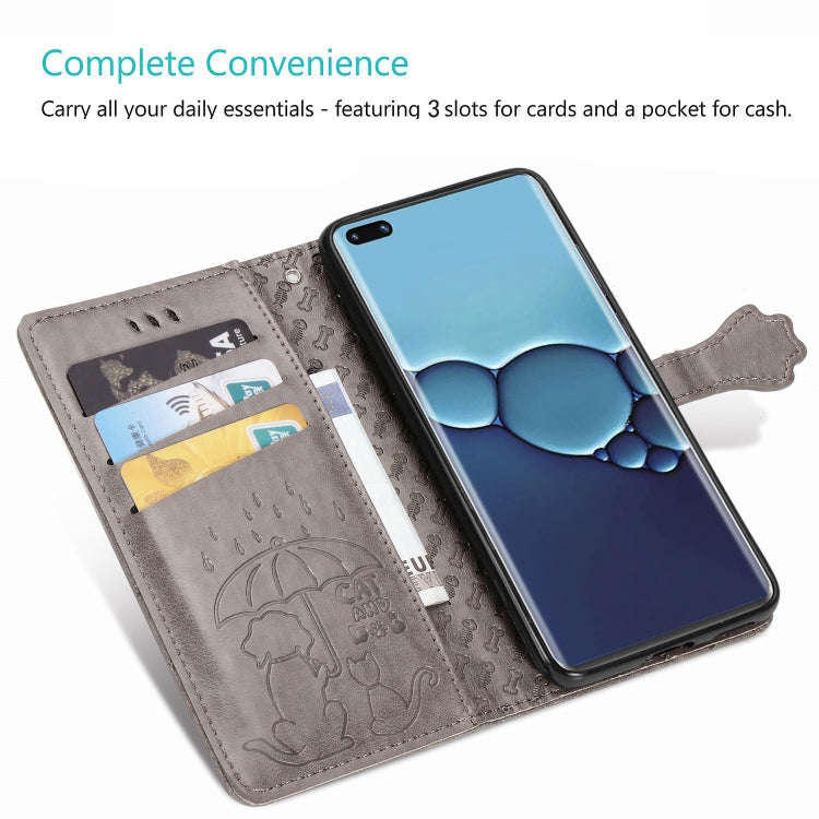 For Huawei P40 Cute Cat and Dog Embossed Horizontal Flip Leather Case with Bracket / Card Slot / ...