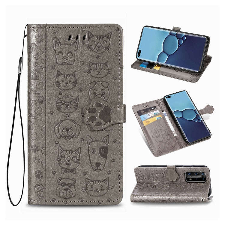 For Huawei P40 Cute Cat and Dog Embossed Horizontal Flip Leather Case with Bracket / Card Slot / ...
