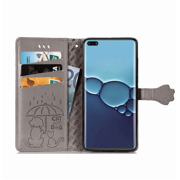 For Huawei P40 Cute Cat and Dog Embossed Horizontal Flip Leather Case with Bracket / Card Slot / ...