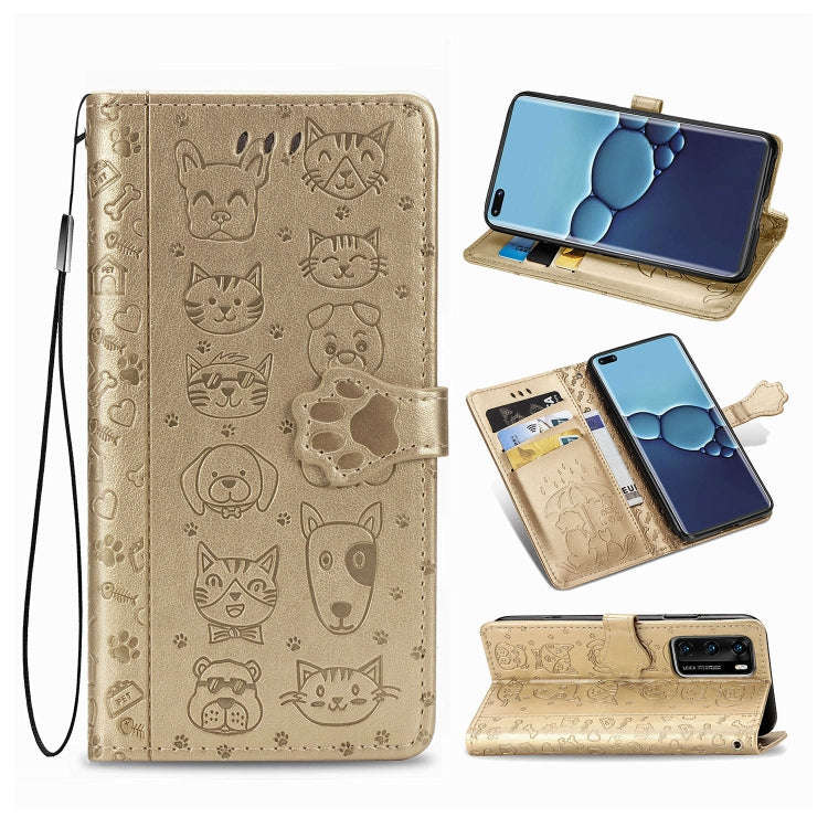 For Huawei P40 Cute Cat and Dog Embossed Horizontal Flip Leather Case with Bracket / Card Slot / ...