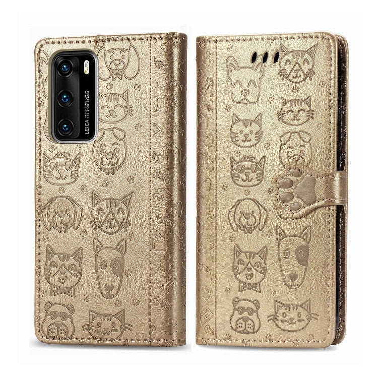 For Huawei P40 Cute Cat and Dog Embossed Horizontal Flip Leather Case with Bracket / Card Slot / ...