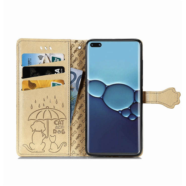 For Huawei P40 Cute Cat and Dog Embossed Horizontal Flip Leather Case with Bracket / Card Slot / ...