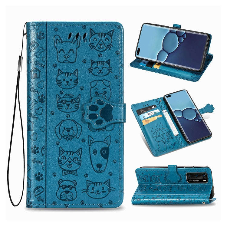 For Huawei P40 Cute Cat and Dog Embossed Horizontal Flip Leather Case with Bracket / Card Slot / ...