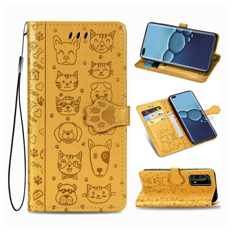 For Huawei P40 Pro Cute Cat and Dog Embossed Horizontal Flip Leather Case with Bracket / Card Slo...