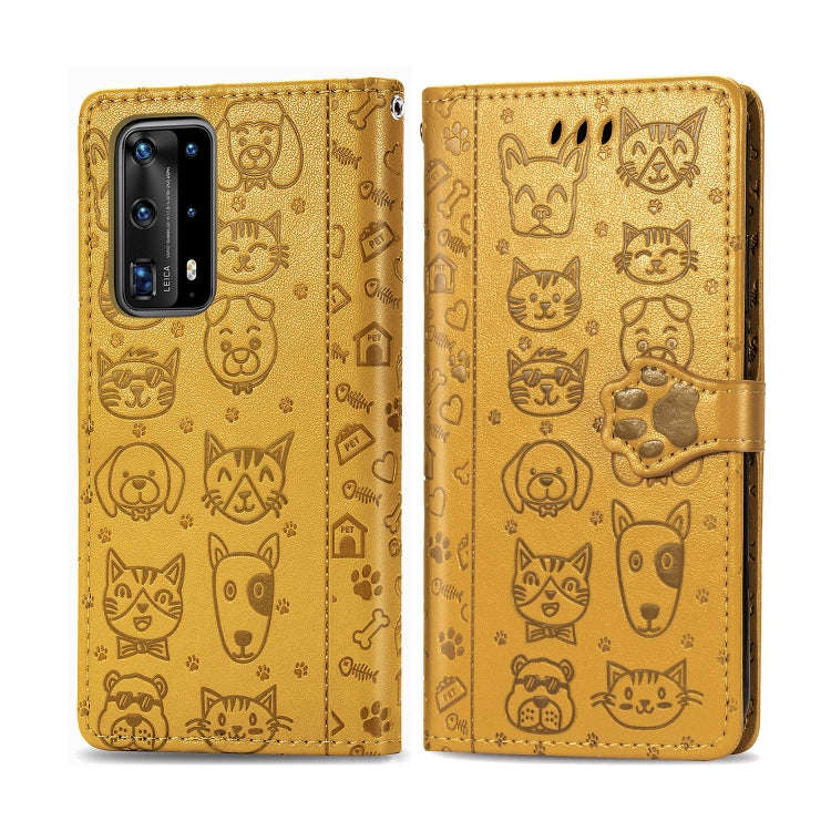 For Huawei P40 Pro Cute Cat and Dog Embossed Horizontal Flip Leather Case with Bracket / Card Slo...