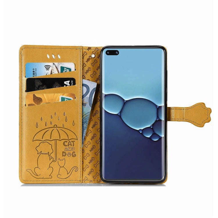 For Huawei P40 Pro Cute Cat and Dog Embossed Horizontal Flip Leather Case with Bracket / Card Slo...