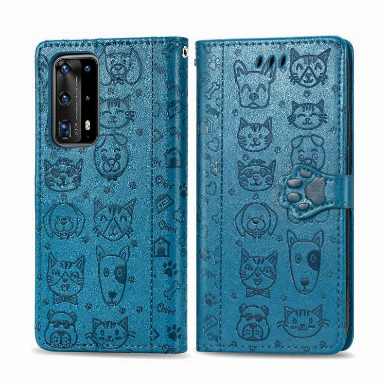 For Huawei P40 Pro Cute Cat and Dog Embossed Horizontal Flip Leather Case with Bracket / Card Slo...