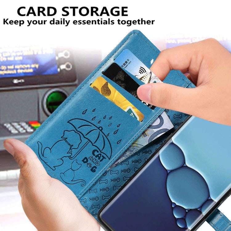 For Huawei P40 Pro Cute Cat and Dog Embossed Horizontal Flip Leather Case with Bracket / Card Slo...