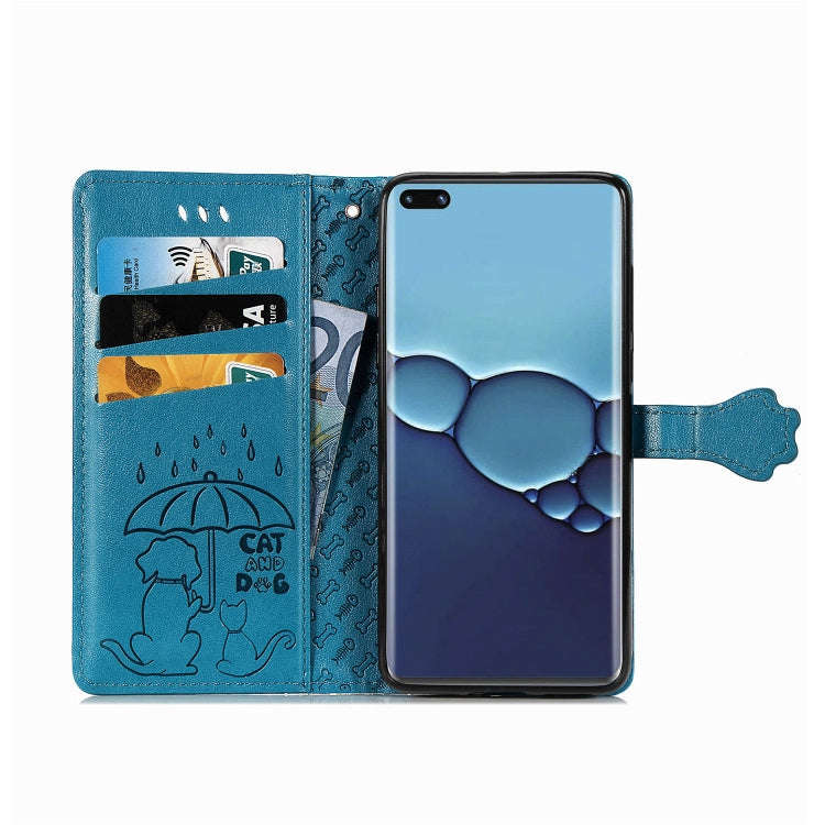 For Huawei P40 Pro Cute Cat and Dog Embossed Horizontal Flip Leather Case with Bracket / Card Slo...