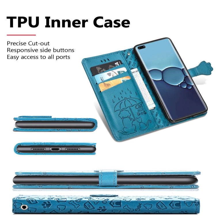 For Huawei P40 Pro Cute Cat and Dog Embossed Horizontal Flip Leather Case with Bracket / Card Slo...