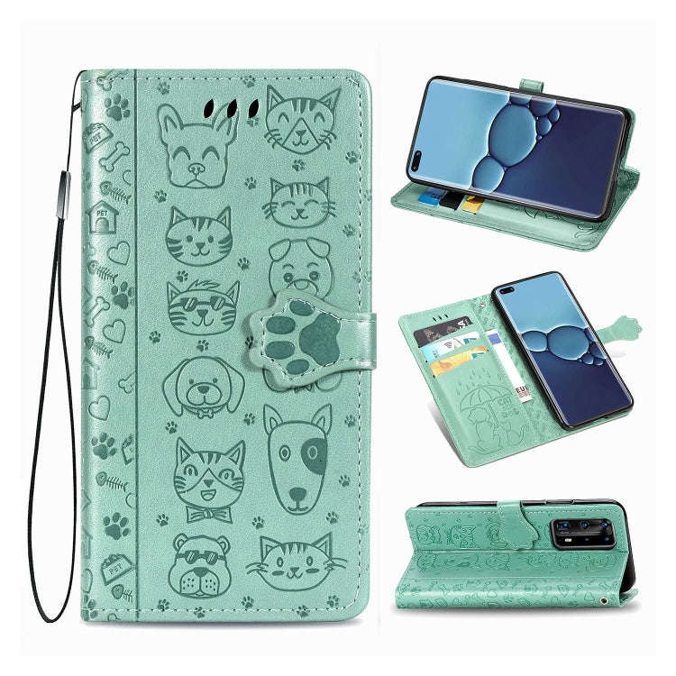 For Huawei P40 Pro Cute Cat and Dog Embossed Horizontal Flip Leather Case with Bracket / Card Slo...