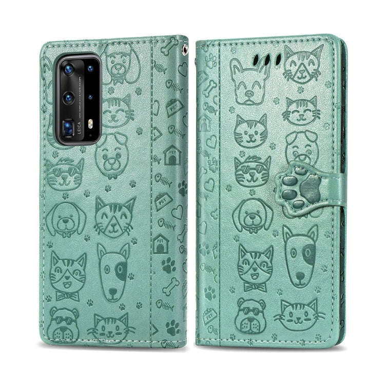 For Huawei P40 Pro Cute Cat and Dog Embossed Horizontal Flip Leather Case with Bracket / Card Slo...