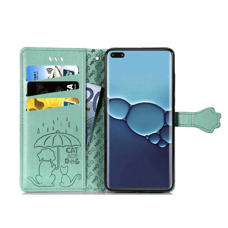 For Huawei P40 Pro Cute Cat and Dog Embossed Horizontal Flip Leather Case with Bracket / Card Slo...