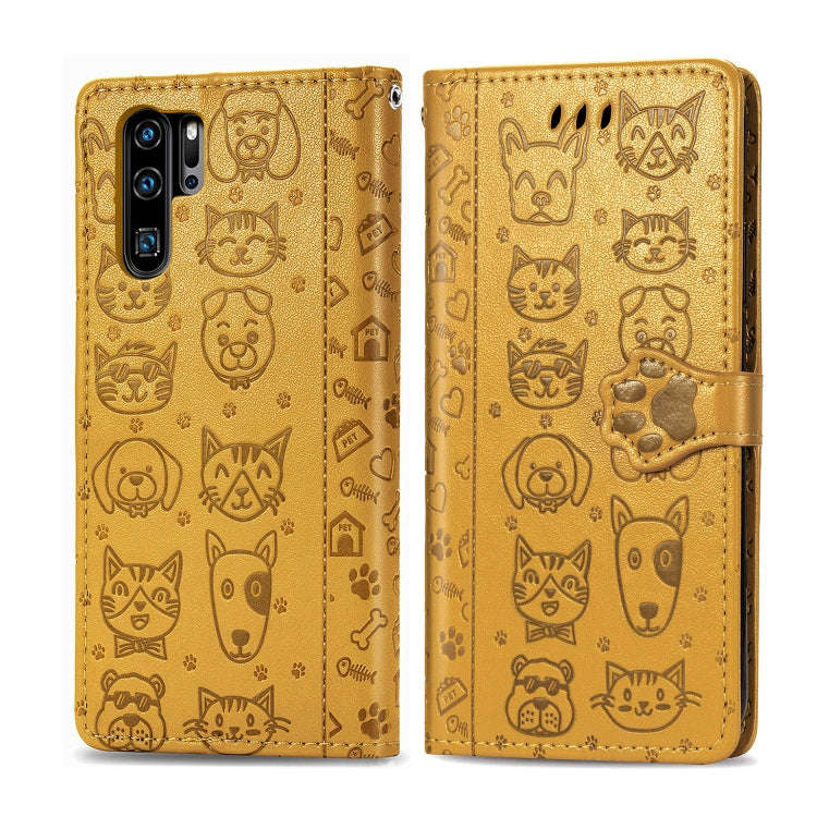 For Huawei P30 Pro Cute Cat and Dog Embossed Horizontal Flip Leather Case with Bracket / Card Slo...