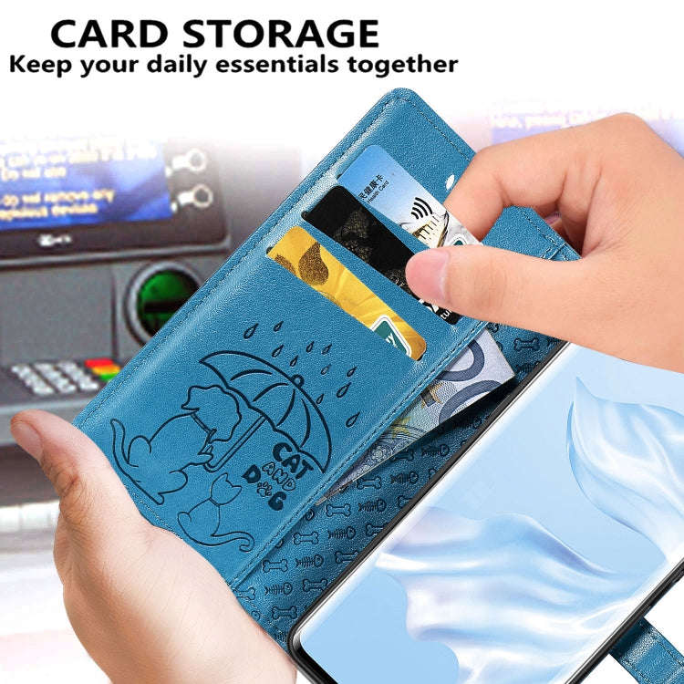 For Huawei P30 Pro Cute Cat and Dog Embossed Horizontal Flip Leather Case with Bracket / Card Slo...