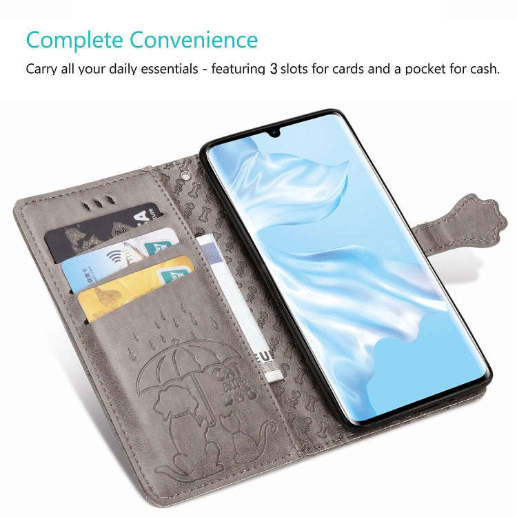 For Huawei P30 Pro Cute Cat and Dog Embossed Horizontal Flip Leather Case with Bracket / Card Slo...