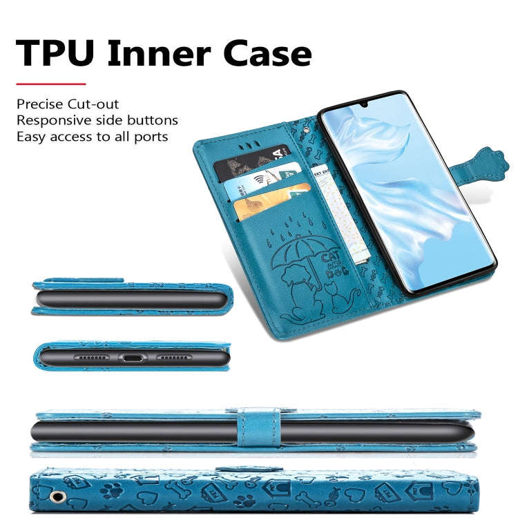For Huawei P30 Pro Cute Cat and Dog Embossed Horizontal Flip Leather Case with Bracket / Card Slo...
