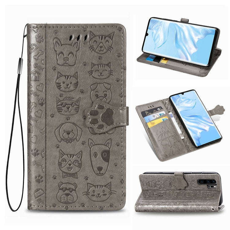 For Huawei P30 Pro Cute Cat and Dog Embossed Horizontal Flip Leather Case with Bracket / Card Slo...