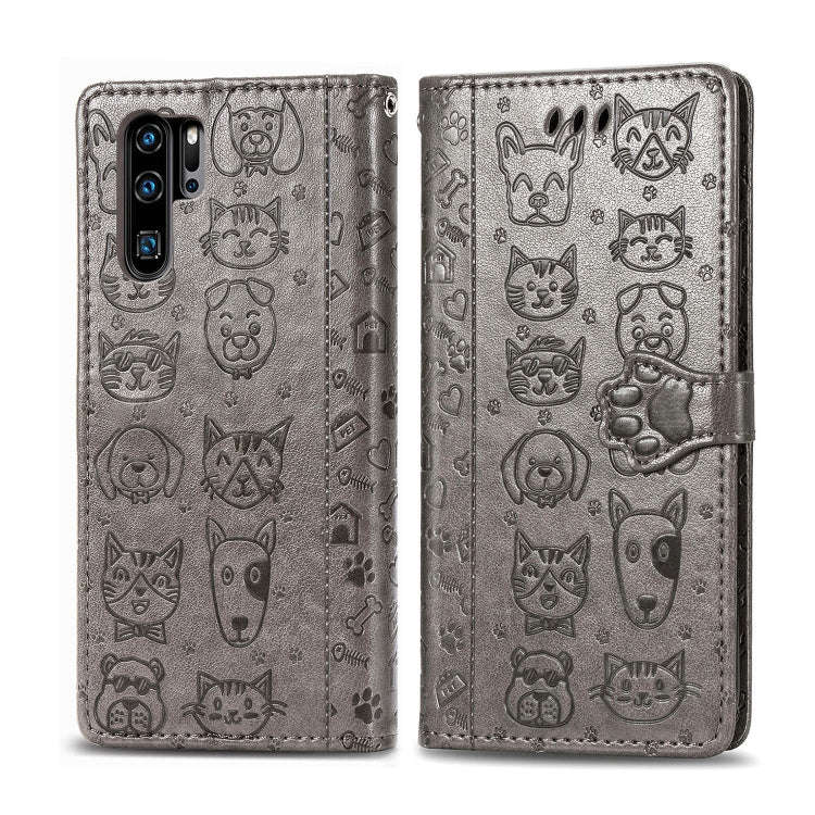 For Huawei P30 Pro Cute Cat and Dog Embossed Horizontal Flip Leather Case with Bracket / Card Slo...