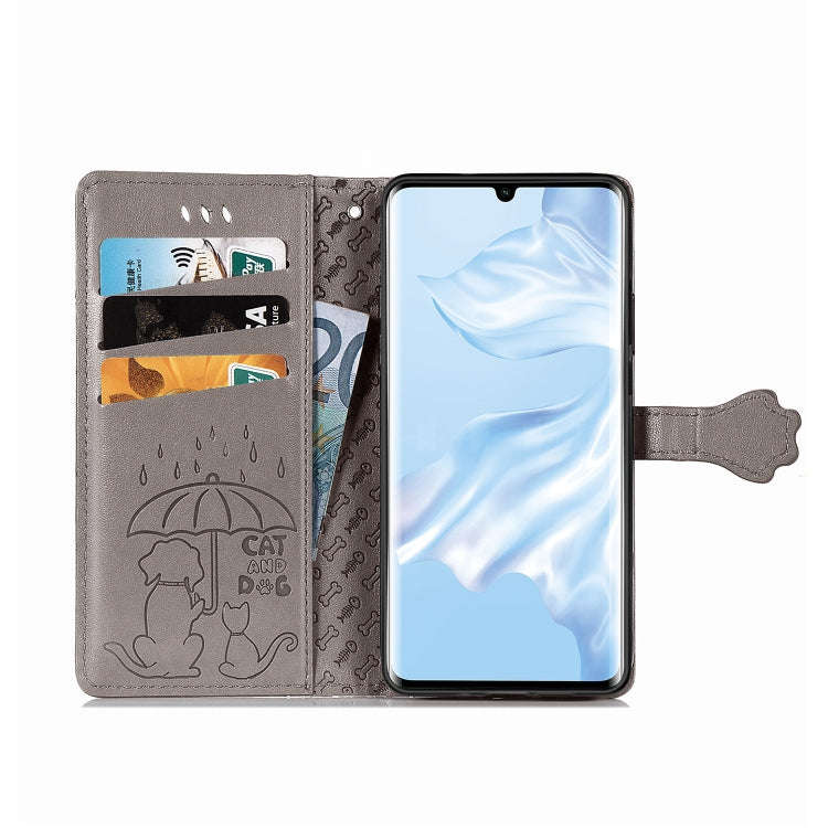 For Huawei P30 Pro Cute Cat and Dog Embossed Horizontal Flip Leather Case with Bracket / Card Slo...