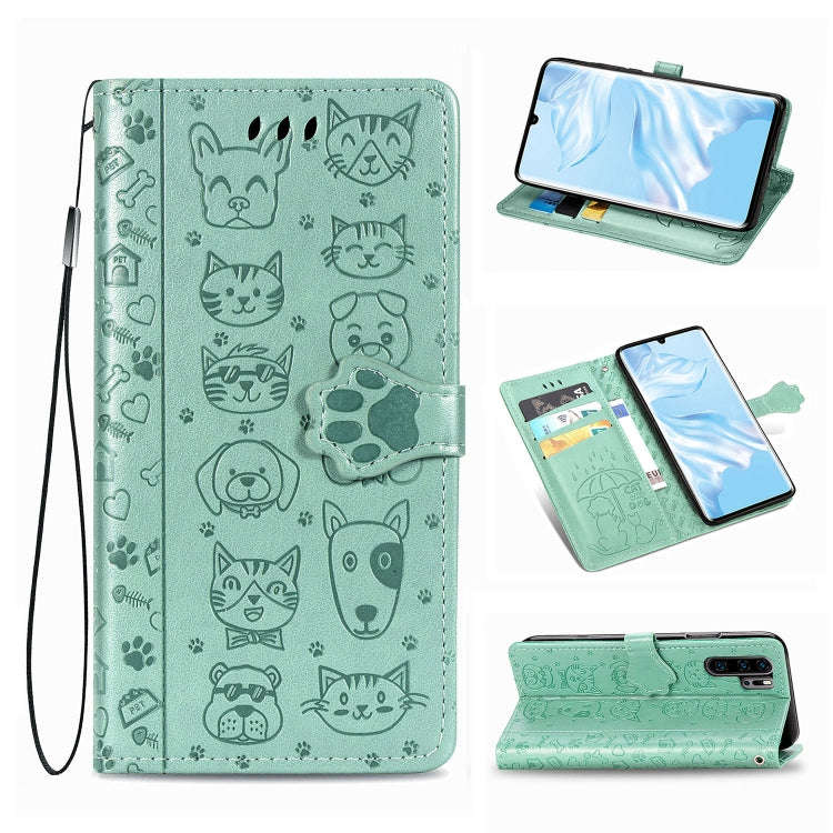 For Huawei P30 Pro Cute Cat and Dog Embossed Horizontal Flip Leather Case with Bracket / Card Slo...