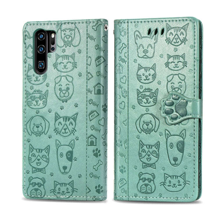 For Huawei P30 Pro Cute Cat and Dog Embossed Horizontal Flip Leather Case with Bracket / Card Slo...