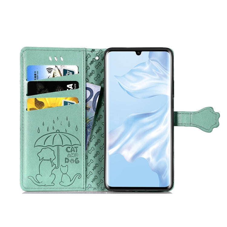 For Huawei P30 Pro Cute Cat and Dog Embossed Horizontal Flip Leather Case with Bracket / Card Slo...