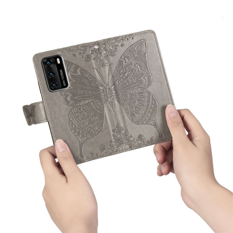 For Huawei P40 Butterfly Love Flower Embossed Horizontal Flip Leather Case with Bracket / Card Sl...