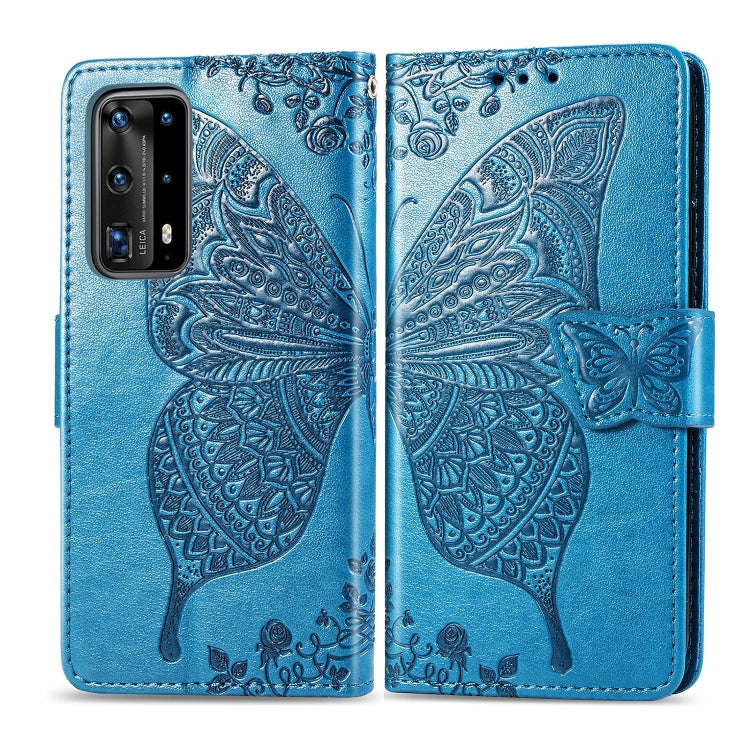 For Huawei P40 Pro Butterfly Love Flower Embossed Horizontal Flip Leather Case with Bracket / Car...