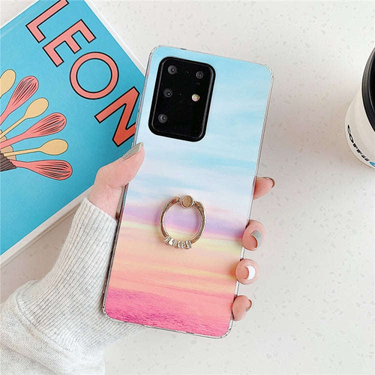 For Huawei P40 TPU Smooth Marble with Ring Metal Rhinestone Bracket Mobile Phone Protective Case(...